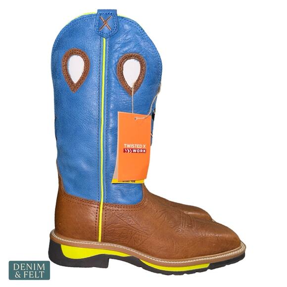 NEW Twisted X Lite Western Steel Toe‎ Work Boots Brown Neon Blue Skull Size 7.5D main image 10